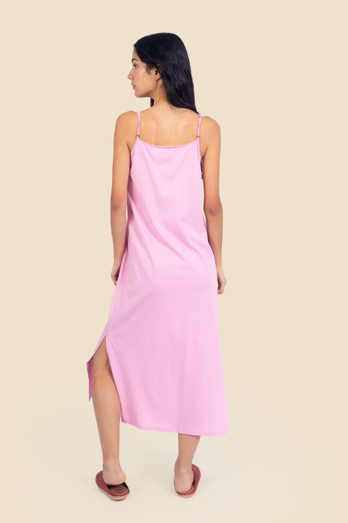 Long cotton jersey dress with adjustable straps